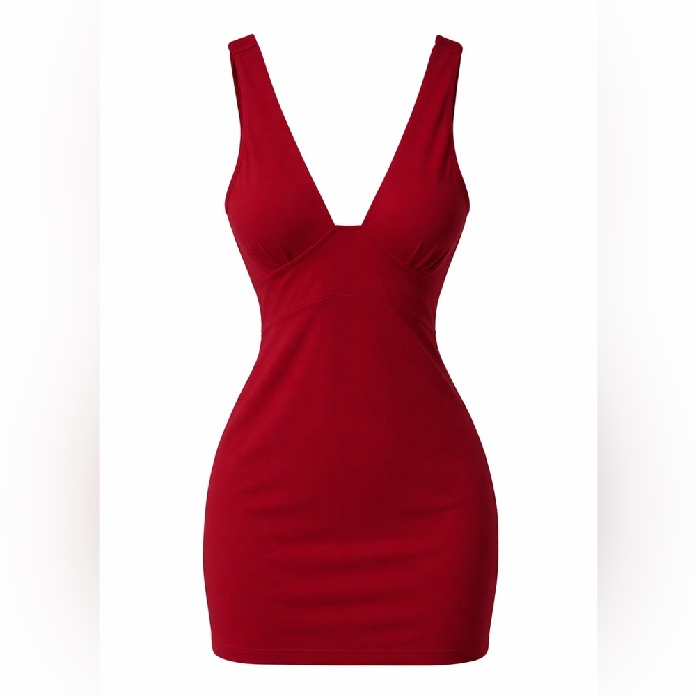 NBD red plunge mini dress, medium